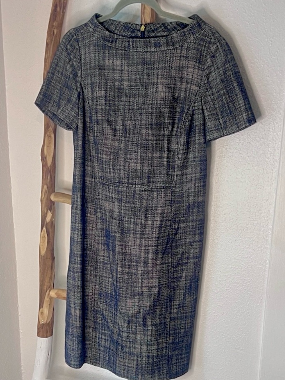 Tory Burch Navy & Ivory Tweed Short Sleeve Classic Work Dress Size 8